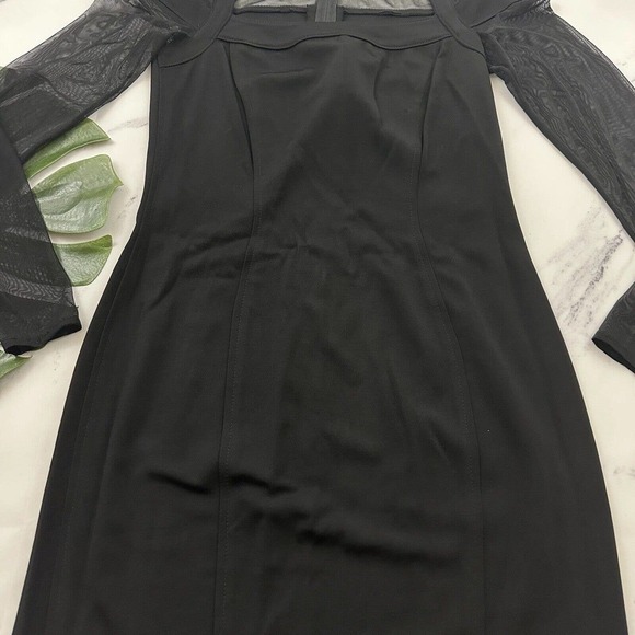 Tadashi Womens Vintage Mini Dress Size M New Black Mesh Sleeve Sheath Cocktail - Picture 4 of 11